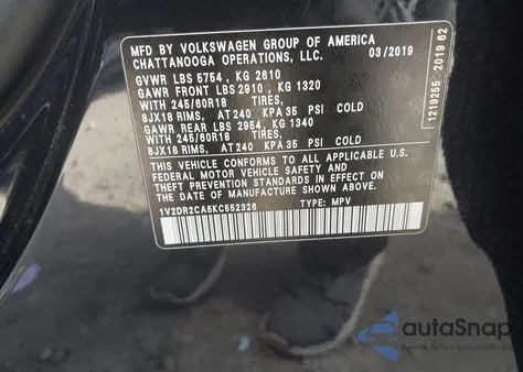 2019 Volkswagen Atlas 3.6L V6 Se from USA, damaged, VIN 1V2DR2CA5KC552326